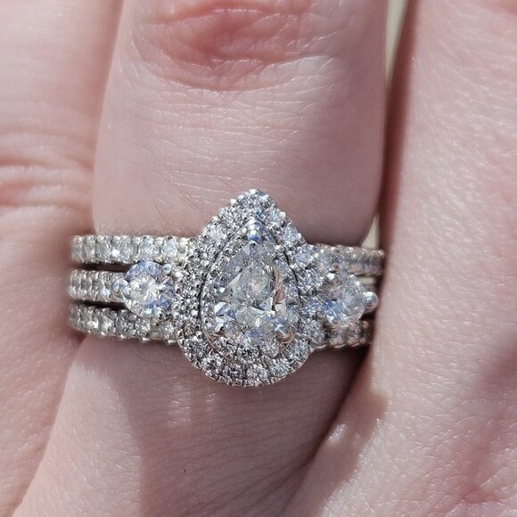 14KT White Gold Pear Diamond 3 Piece Wedding Ring Set 2.58TCW Size 7 - Picture 6 of 16